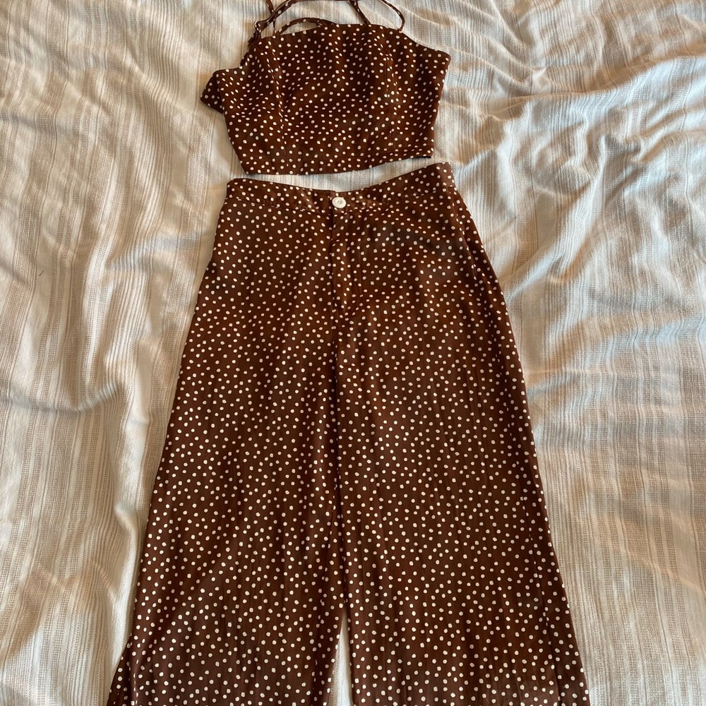 Brown polka dot two piece set
